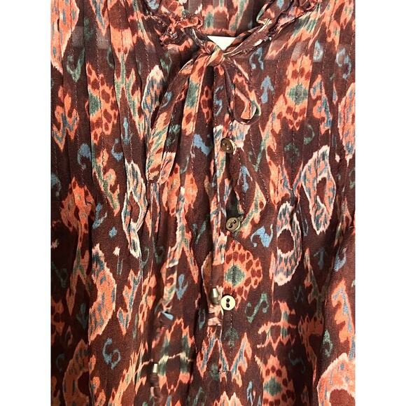 Ulla Johnson Miray Silk Horizon Long Sleeve Ruffle Trim Blouse Garnet Women's 2 - Picture 8 of 14